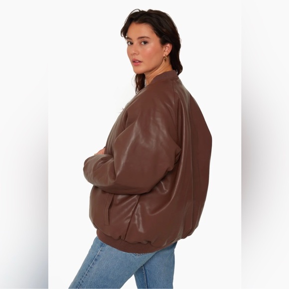 NWOT Set Active brown vegan leather bomber jacket - Brown - Picture 2 of 5